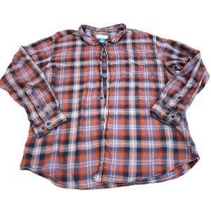Columbia - Blue & orange plaid long sleeve button down cotton men shirt size XXL